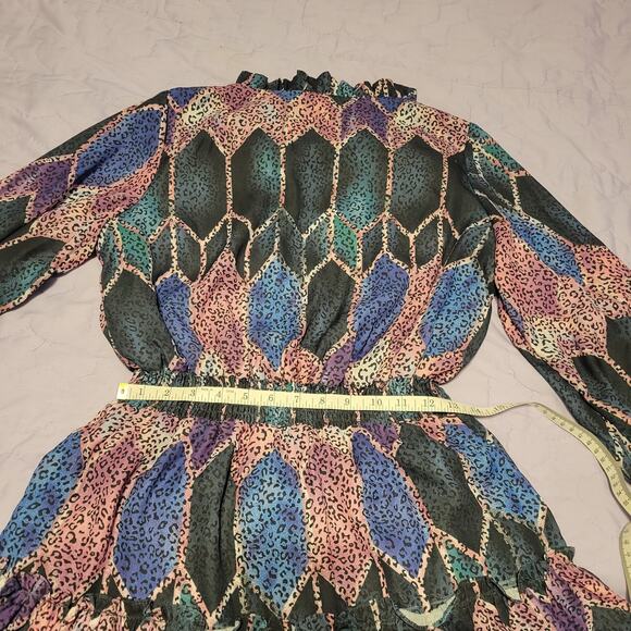 Mulla Long Sleeve Multicolor Animal Geometric Print Fit & Flare Mini Dress Small - Picture 7 of 11